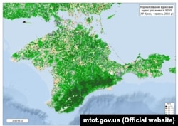 The map, issued by the Ukrainian ministry, purportedly shows Crimea's vegetation in 2016.