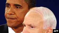 Barack Obama (left) and John McCain at the conclusion of their second debate