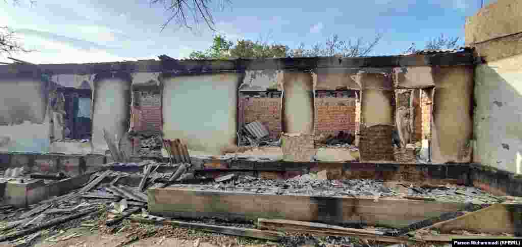 A burned-out building in Somoniyon, Tajikistan.