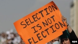 An opposition supporter at a protest rally in Tehran