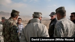 Vice President Joe Biden receives a briefing at the Kabul Military Training Center in 2011.