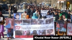 Family members of missing Baluchs, mostly political activists, rally in protest on the eve of international Human Rights Day in Quetta, Balochistan, on December 10, 2011.