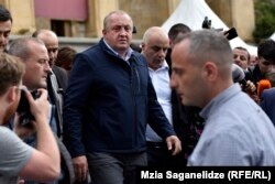 President Giorgi Margvelashvili arrives at the protest site outside the old pariament building on June 1.