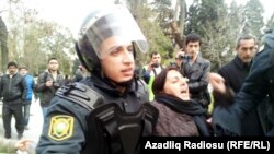 Protesters in Baku are detained after gathering on January 26 to express solidarity with recent protests in the central town of Ismayilli.