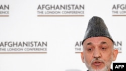 Afghan President Hamid Karzai makes his opening comments at the London conference.