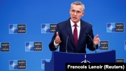 NATO Secretary-General Jens Stoltenberg holds a news conference ahead of a NATO leaders summit, in Brussels on November 29.