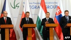 Prime Ministers Bohuslav Sobotka of the Czech Republic (left to right), Donald Tusk of Poland, Viktor Orban of Hungary, and Robert Fico of Slovakia attend a press conference in Budapest in January.