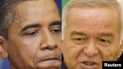 A combo photo of U.S. President Barack Obama (left) and Uzbek President Islam Karimov (undated)