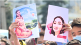 A protest in Bishkek over the death of 27-year-old Aizada Kanatbekova, who was abducted and killed in a suspected "bride" kidnapping.