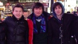 Azamat Tazhayakov and Dias Kadyrbaev (left to right) from Kazakhstan pose with Boston Marathon bombing suspect Dzhokhar Tsarnaev.