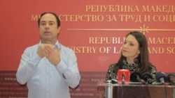 Labor Minister Rashela Mizrahi (right) makes an official press appearance on February 6.