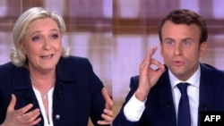 A combo photo of Marine Le Pen (left) and Emmanuel Macron