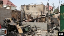 Destroyed buildings are seen in Bishkek after clashes with alleged militants from Islamic State on July 16.