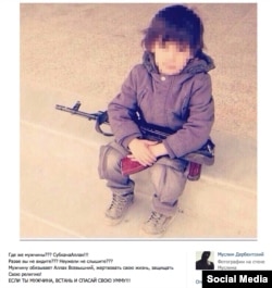 Daghestani militant Muslim Derbentsky's social media post calling on people to join Islamic State uses a picture of a toddler with a gun