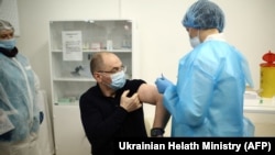 Ukrainian Health Minister Maksym Stepanov receives a Covid-19 vaccine in Kyiv on March 2. 