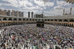 Crowds circle the Kaaba during last year's hajj.