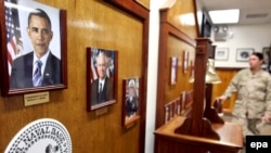 A portrait of U.S. President Barack Obama at the U.S. Naval base in Guantanamo Bay.