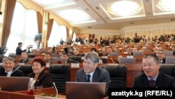 New Kyrgyz delegates attend a ceremony of handing in mandates to newly elected parliamentarians on November 10.