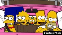 The Simpsons: Marge, Lisa, Maggie, Bart, and Homer (left to right)