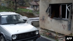 The site of the bomb attack in Kosovska Mitrovica, in northern Kosovo, on April 8.