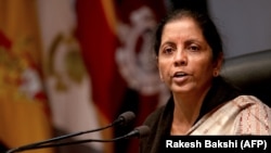 Indian Defense Minister Nirmala Sitharaman briefs the media about militant attack at the Sunjwan army camp in Jammu on February 12.