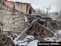 The partly destroyed home of Vorlik, a 72-year-old resident of Davit Bek, in Armenia, near the border with Azerbaijan.