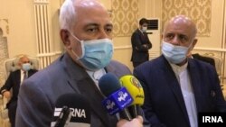 Iranian Foreign minister Mohammad Javad Zarif speaks to the media in Baghdad on July 19.