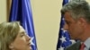 Prime Minister Hashim Thaci (right) with U.S. Secretary of State Hillary Clinton during their joint press conference in Pristina