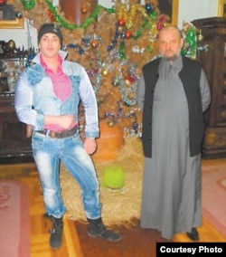 Bishop Kacavenda poses with Belgrade stripper Dejan Nestorovic