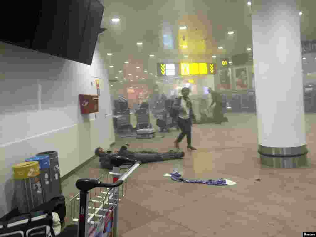 Damage inside the airport after the explosions.