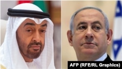 Abu Dhabi Crown Prince Muhammad bin Zayed al-Nahyan (left) and Israeli Prime Minister Benjamin Netanyahu (combo photo)