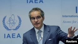 IAEA Director General Rafael Grossi attends a news conference during an IAEA board of governors meeting in Vienna on June 5.