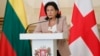 Georgian President Salome Zurabishvili speaks on May 15 at a joint news conference with foreign ministers from Baltic and Nordic states during their trip to Tbilisi. 