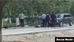 An image from social media purporting to show dead bodies after a shoot-out in Aqtobe on June 5.