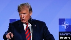 U.S. President Donald Trump at a news conference in Brussels.