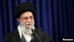 Supreme Leader Ayatollah Ali Khamenei delivers a televised speech in Tehran on January 8.