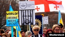 A protest against the Russian invasion of Ukraine, in Washington, D.C., on March 6.