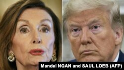 The U.S. speaker of the House, Nancy Pelosi (left), and U.S. President Donald Trump (combo photo)