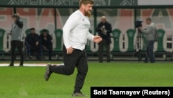 Chechen leader Ramzan Kadyrov takes part in an exhibition soccer match in Grozny in October.