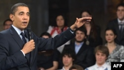 U.S. President Barack Obama speaks at a student roundtable in Istanbul.