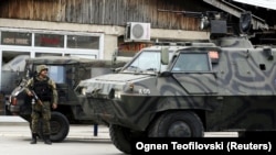 A Macedonian armored personnel carrier in Kumanovo, where security forces fought an armed group.