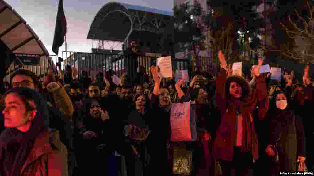 Protesters at Amir Kabir University in Tehran on January 11 were heard chanting, &quot;Our leader is ignorant and a source of shame.&quot;