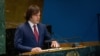 Georgian Prime Minister Irakli Kobakhidze speaks at anevent in the UN General Assembly hall in New York on September 23. 