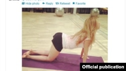 Among other things, the Uzbek president's daughter, Gulnara Karimova, has used her Twitter account to show off her favorite yoga moves. (Twitter screengrab)