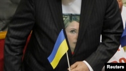 An opposition deputy wears a t-shirt in support of Yulia Tymoshenko before a session of parliament in Kyiv on November 19, 2013.