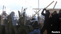 KFOR soldiers from Germany and Austria clash with ethnic Serbs in the village of Jagnjenica, in northern Kosovo, on November 28.