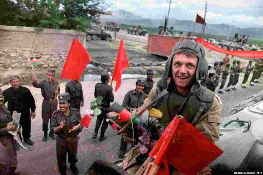 February 1989: After nine years of fighting to prop up a communist government in Kabul, the Soviet Army pulls out of Afghanistan. Despite a carefully stage-managed withdrawal, the flowers and applause cannot conceal the shock of defeat for the &quot;invincible&quot; Soviet Army. Around 15,000 Soviet troops had died in the conflict, along with more than 1 million Afghan civilians.