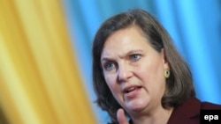 US Assistant Secretary of State for European and Eurasian Affairs Victoria Nuland speaks to students at Kyiv's National Taras Shevchenko University on October 7.