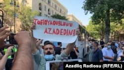 Protesters rally in Baku on September 9.