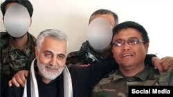 Quds Force commander Qassem Soleimani (left) with Afghan Alireza Tavasoli, commander of the Fatemiyoun Brigade, who was killed fighting in Syria. 